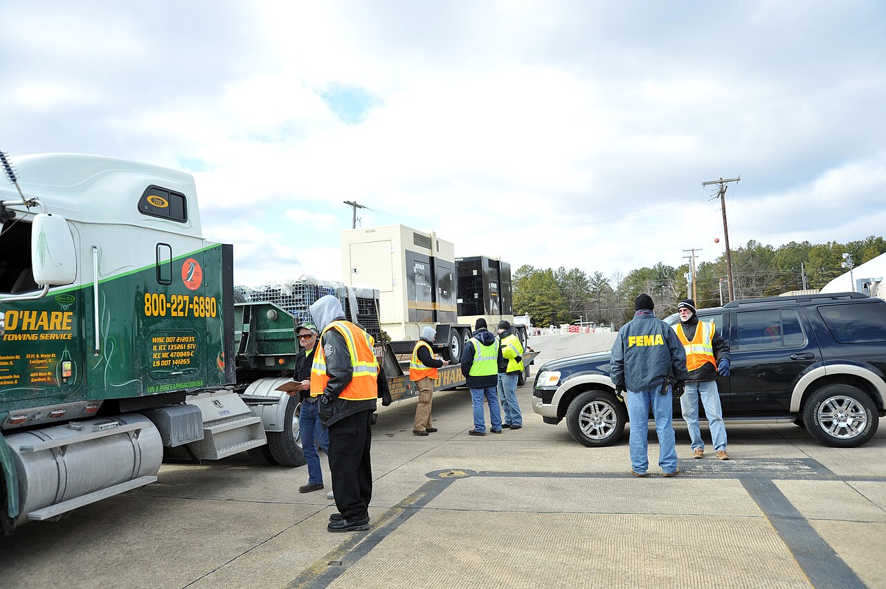Generators lined up and inspected before a winter storm